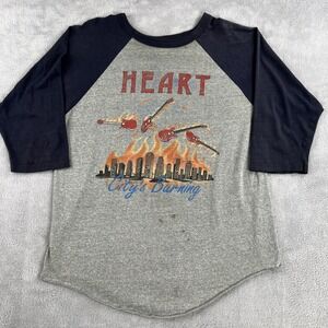 Vtg 80's Tour Heart Private Audition 1982 Shirt XL Gray Blue Raglan Rock Band